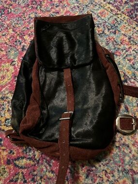Calf Hair Black and Burgundy Suede-Trim Backpack